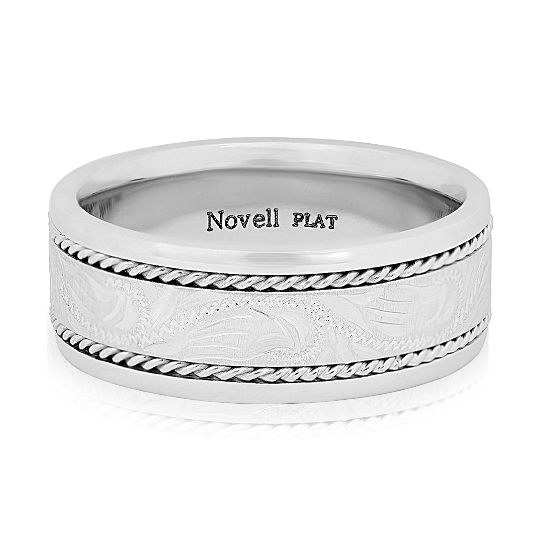 Platinum Scroll Design Men's Wedding Band sz10