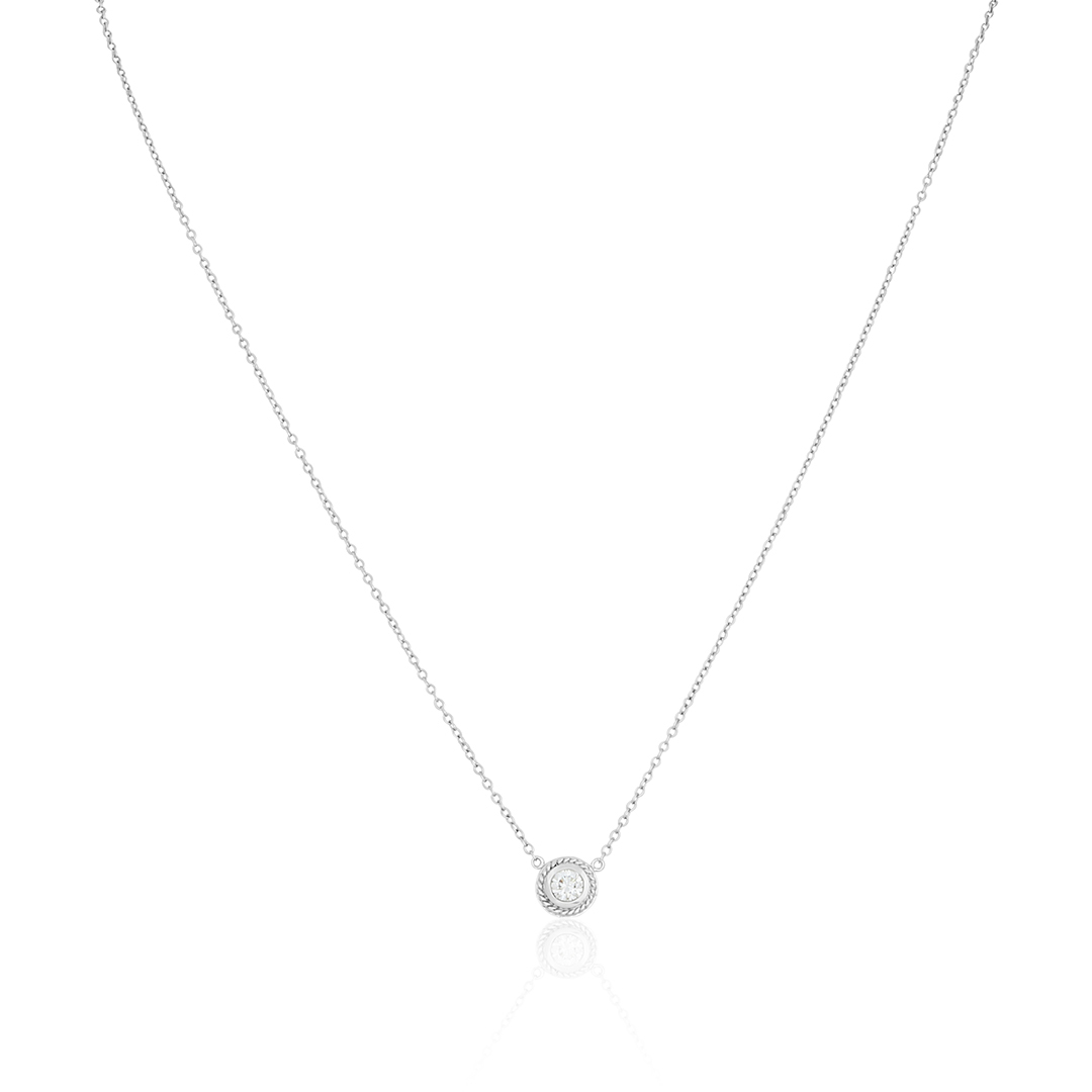 Penny Preville 18K White Gold Bezel Set Round Diamond Necklace with Milgrain Detail