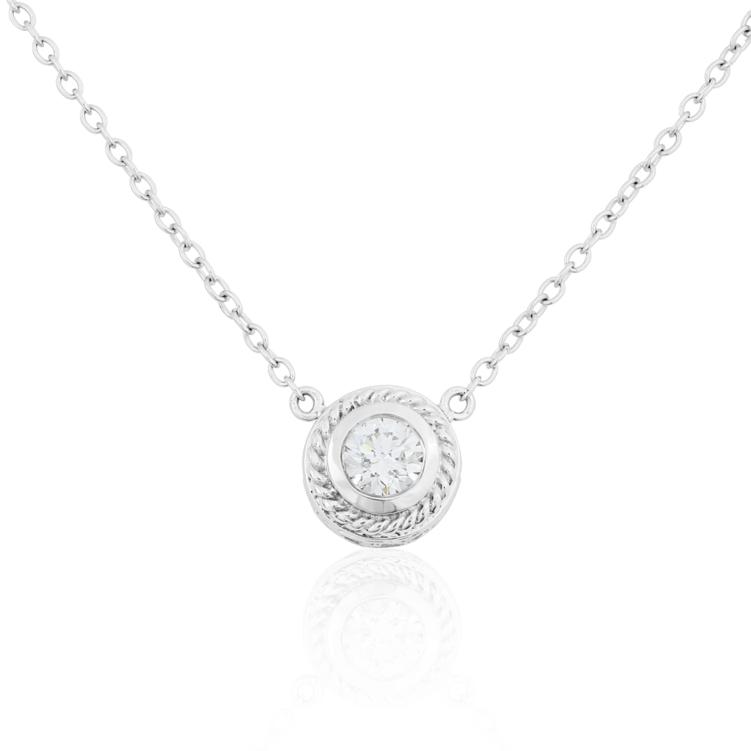 Penny Preville 18K White Gold Bezel Set Round Diamond Necklace with Milgrain Detail