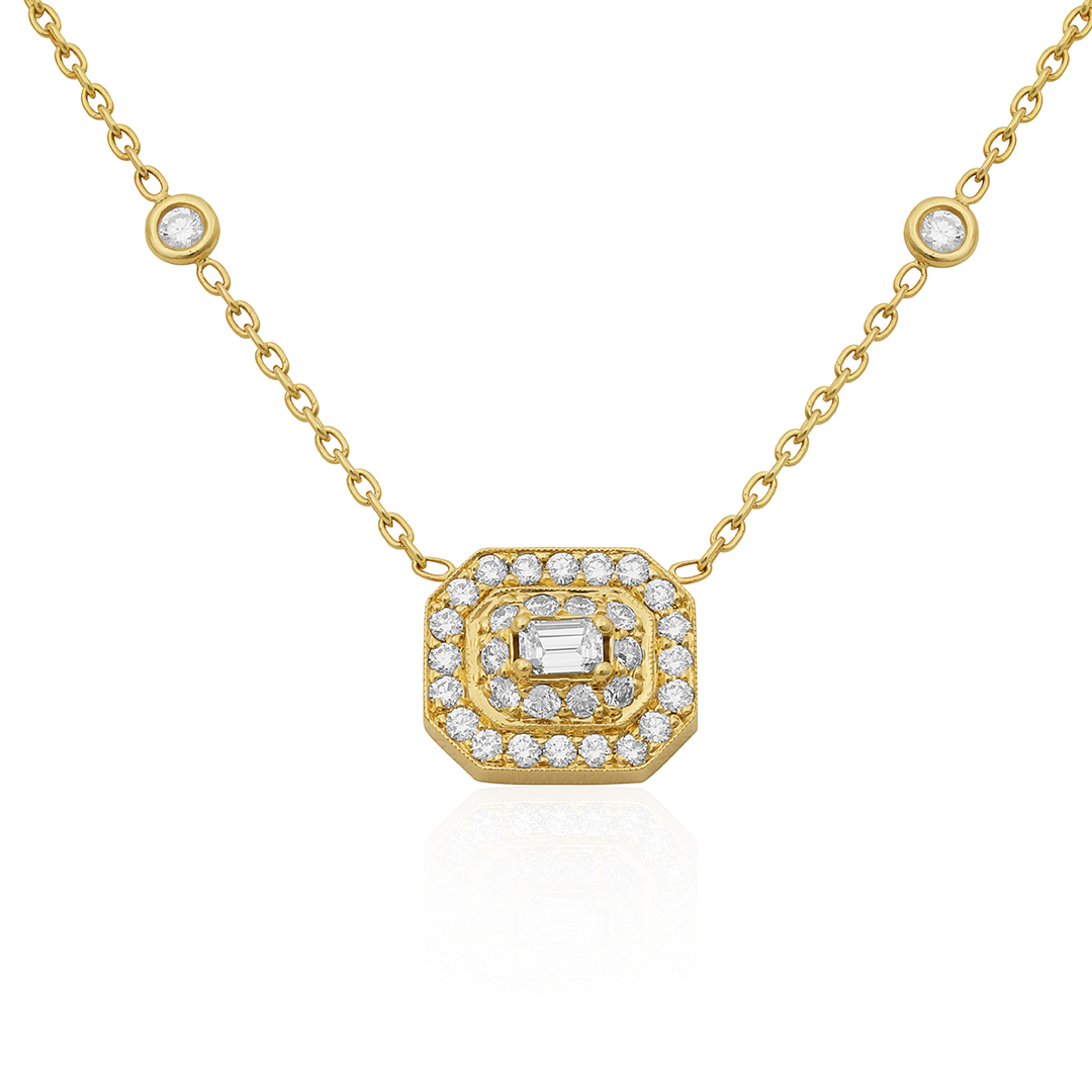 Penny Preville 18K Yellow Gold Emerald Diamond Halo Necklace