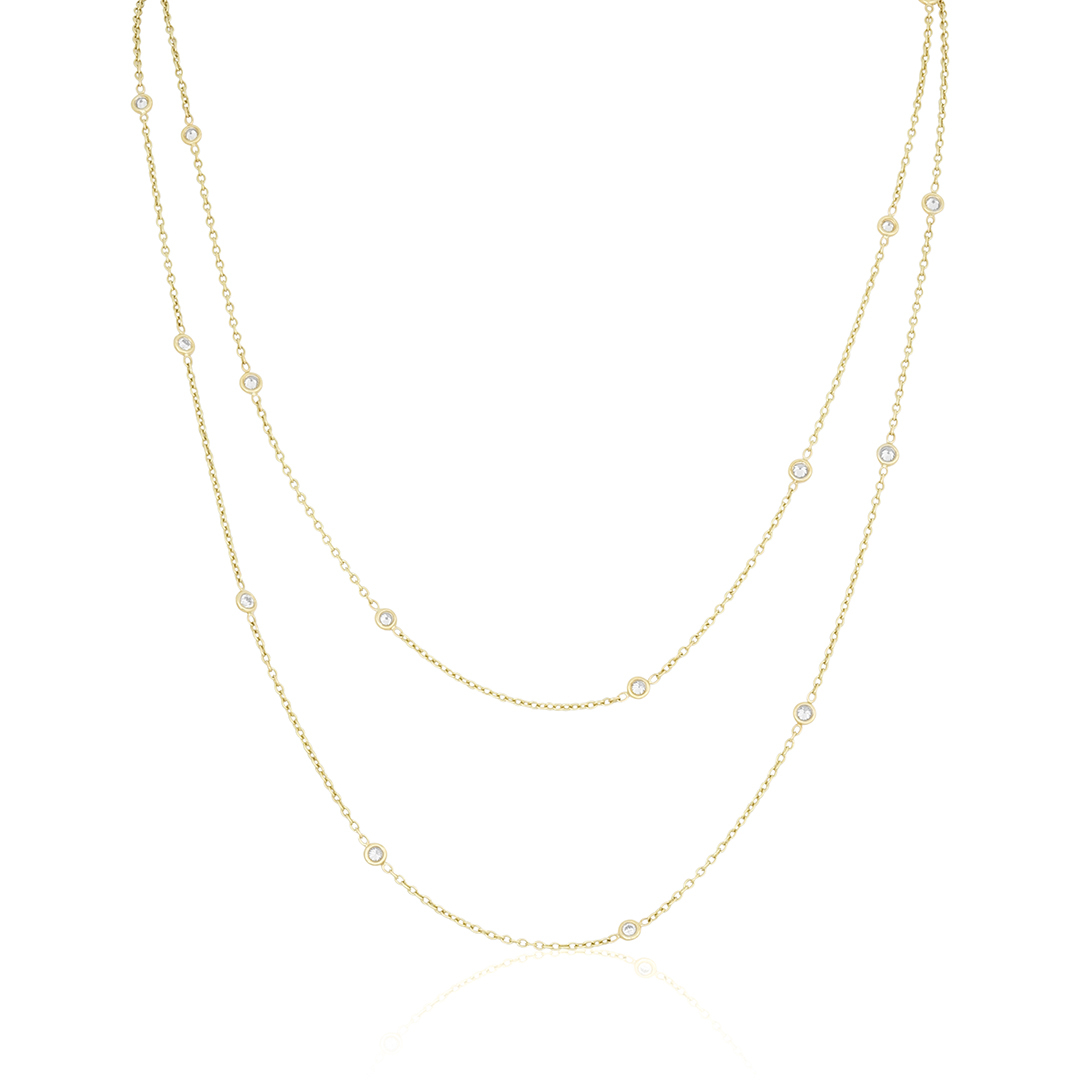 Penny Preville 18K Yellow Gold 36\ Bezel Set Round Diamond Necklace
