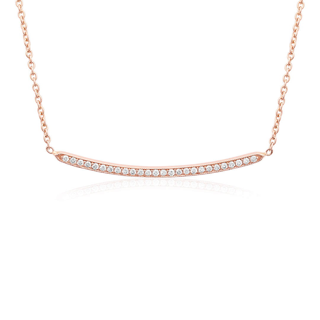 18K Rose Gold Thin Bar Diamond Necklace