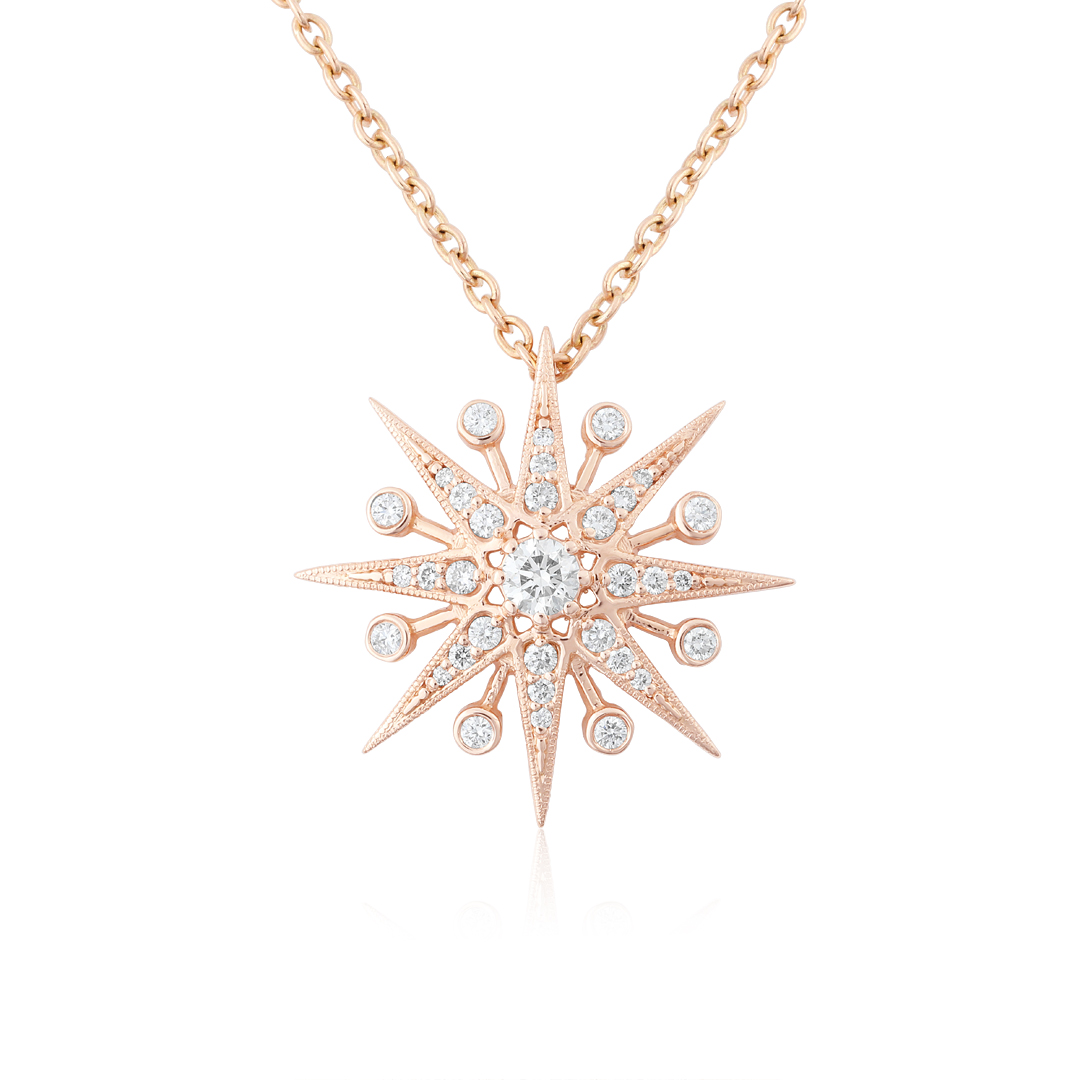 Penny Preville 18K Rose Gold Starburst Diamond Pendant Necklace