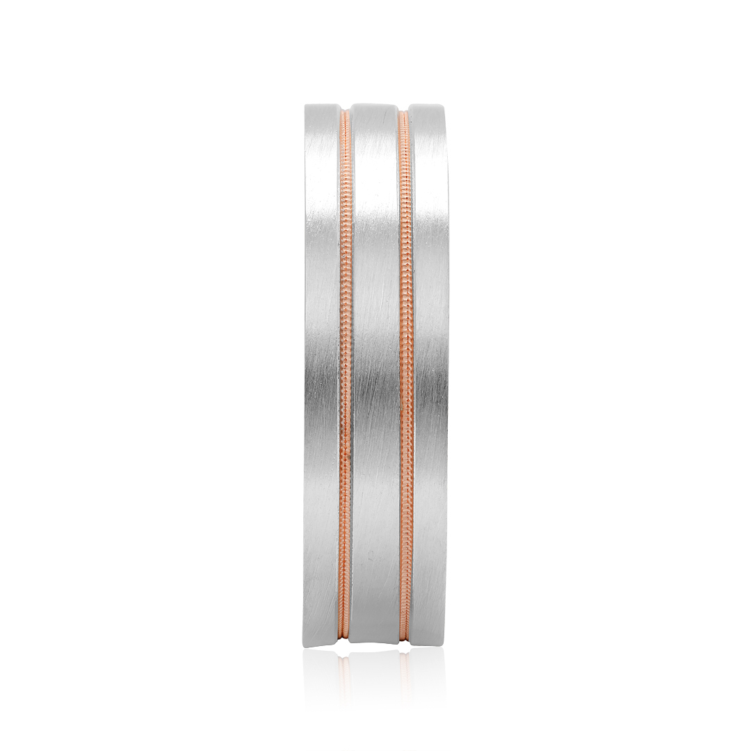 18K White and Rose Gold Grooved Men's Wedding Band