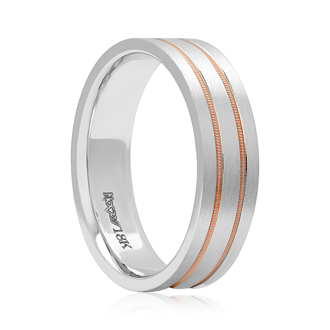 18K White and Rose Gold Grooved Men's Wedding Band
