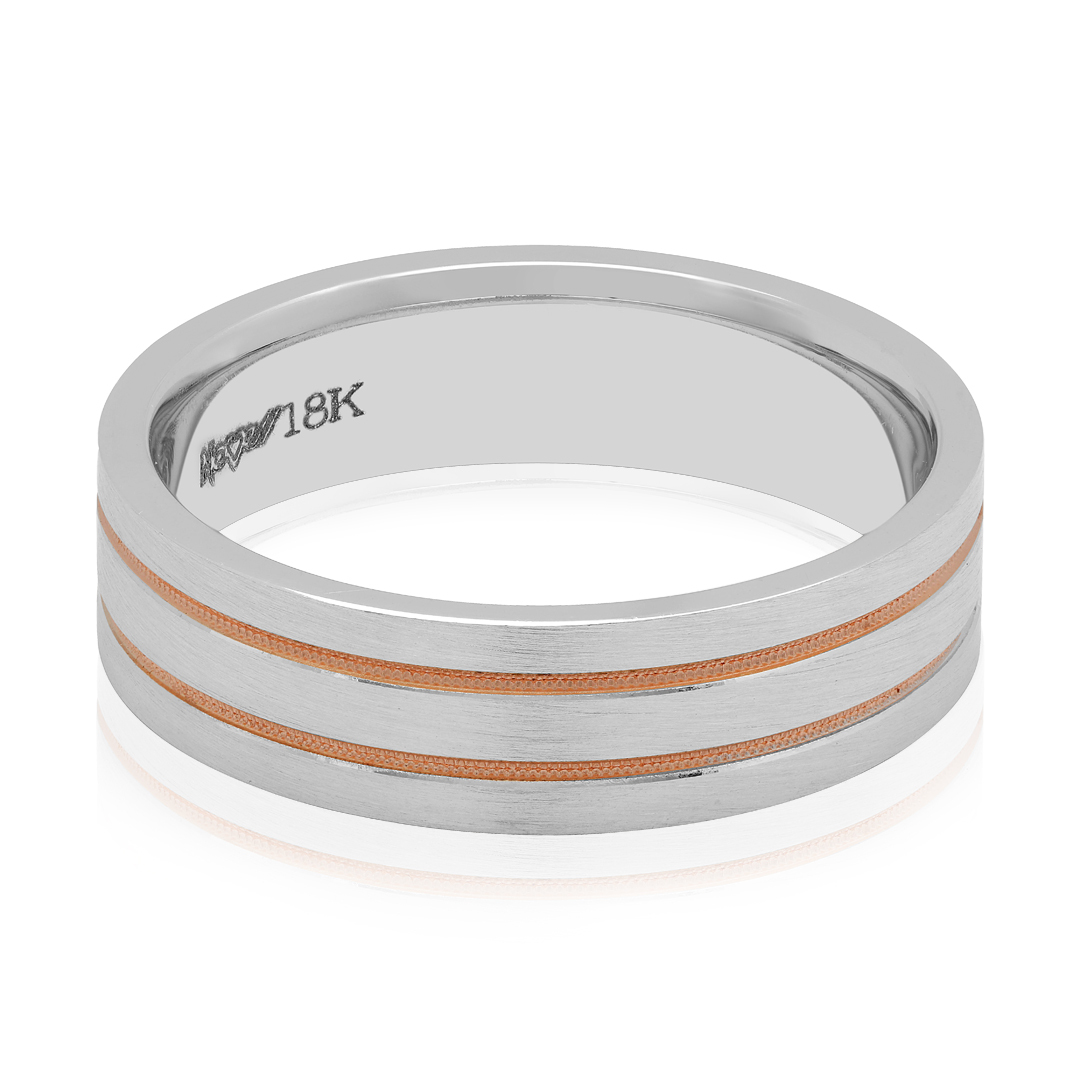 18K White and Rose Gold Grooved Men's Wedding Band