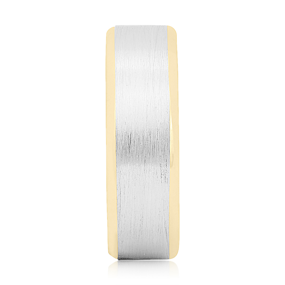 Novell 18K White and Yellow Gold Brushed Finish Men's Wedding Band