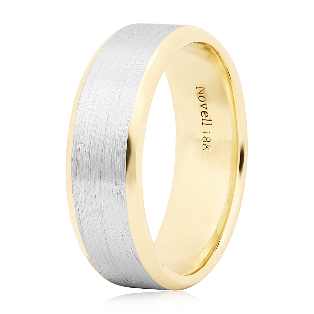 Novell 18K White and Yellow Gold Brushed Finish Men's Wedding Band