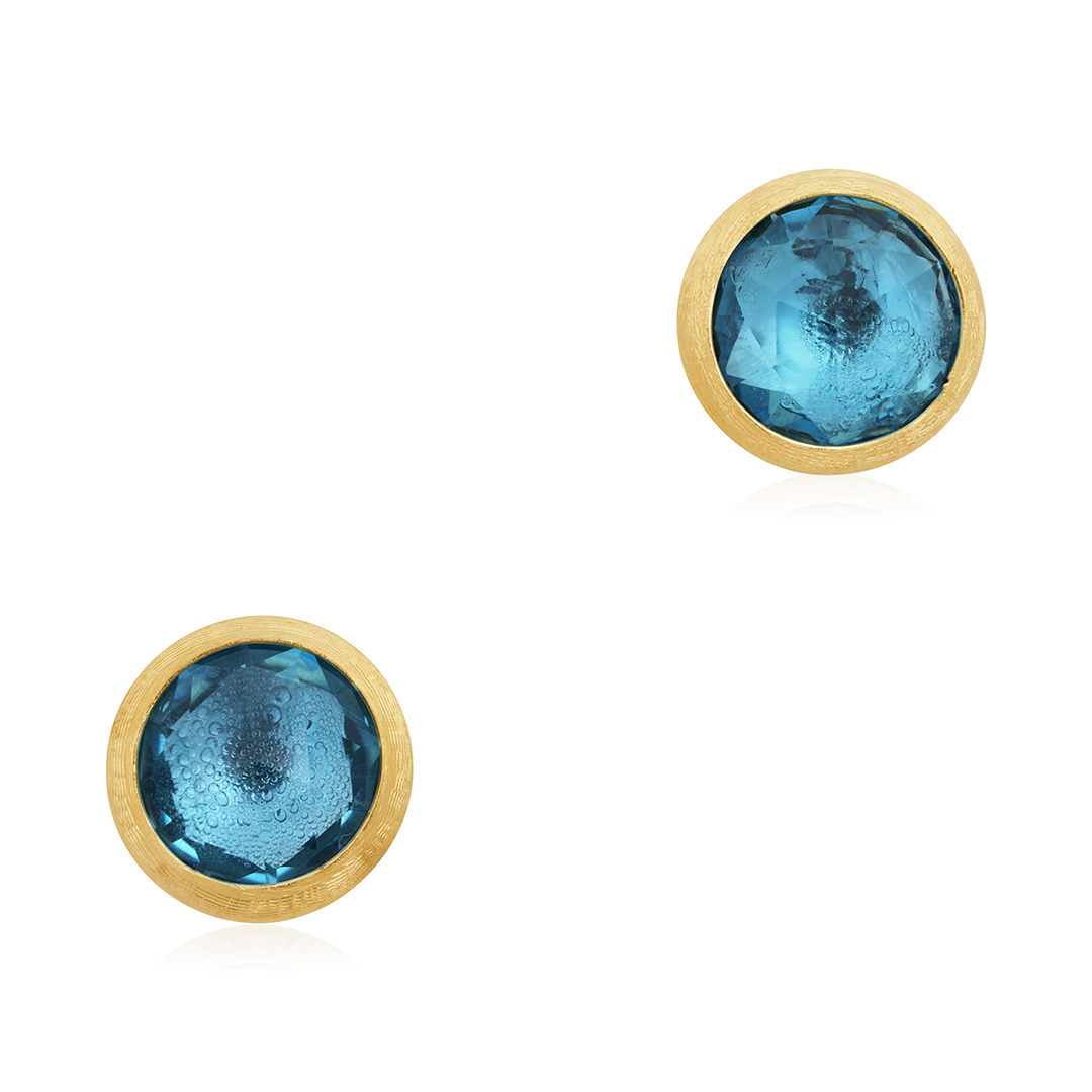 18K Yellow Gold Jaipur Collection Rose Cut Blue Topaz Stud Earrings - 13556