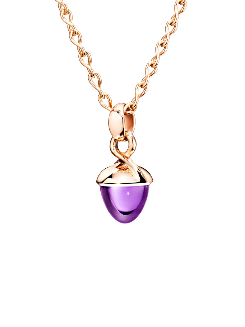 18k Rose Gold and Amethyst Mikado Acorn Pendant Necklace