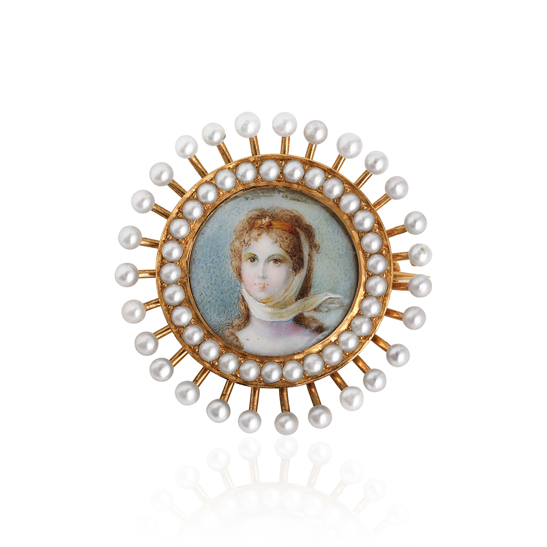 14K Rose Gold Hand-Painted Portrait Brooch