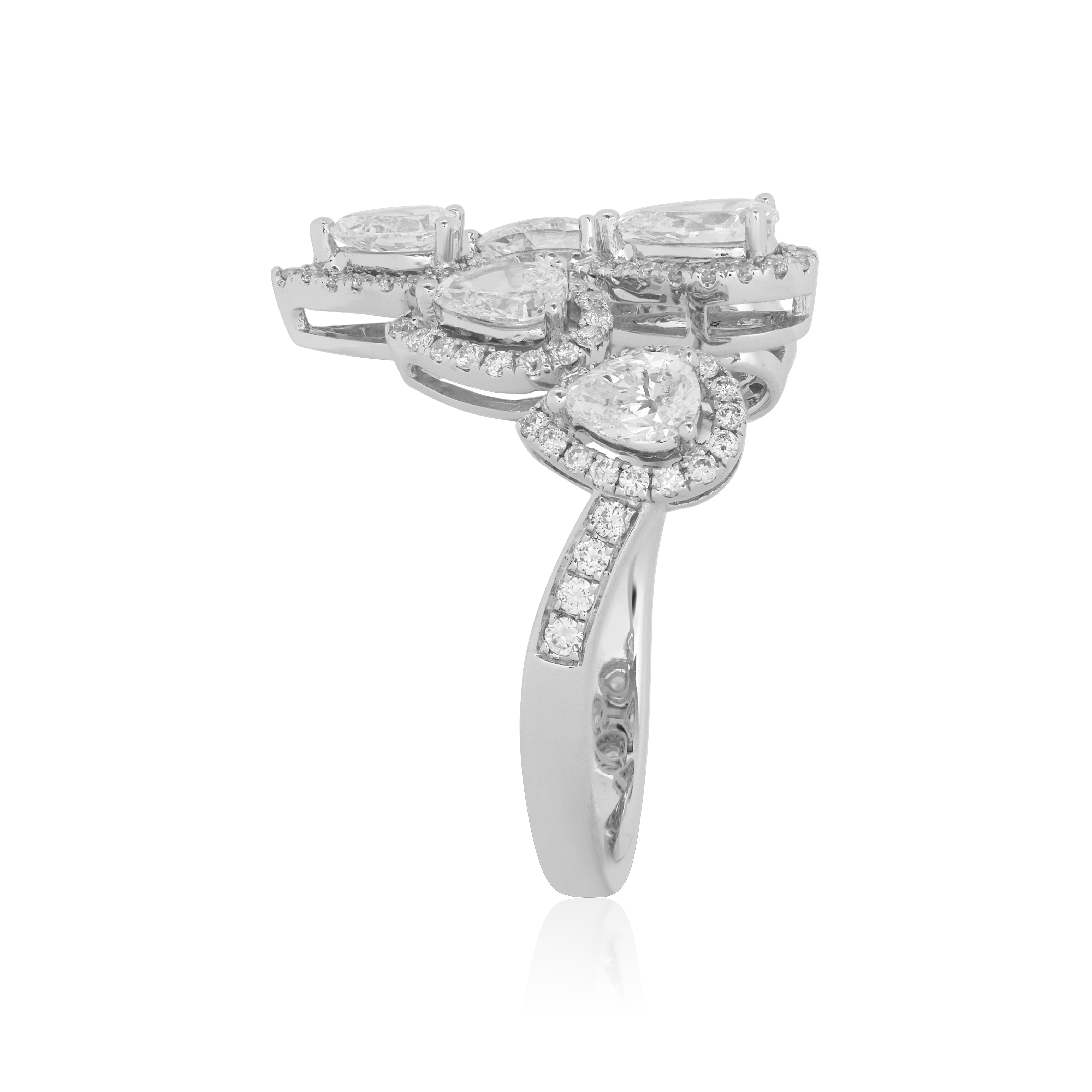 TIVOL 18K White Gold 6 Station Pear Diamond Ring