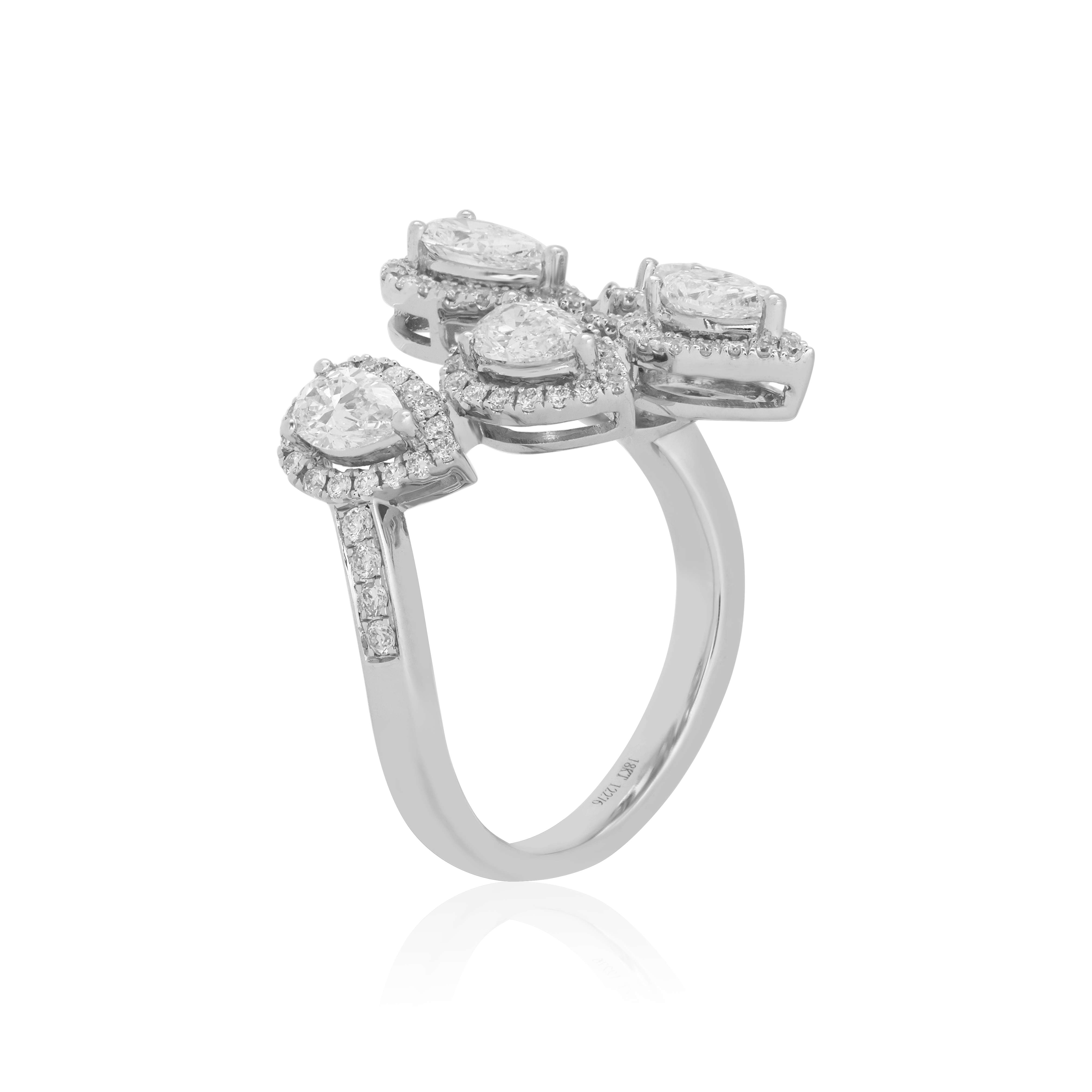 TIVOL 18K White Gold 6 Station Pear Diamond Ring