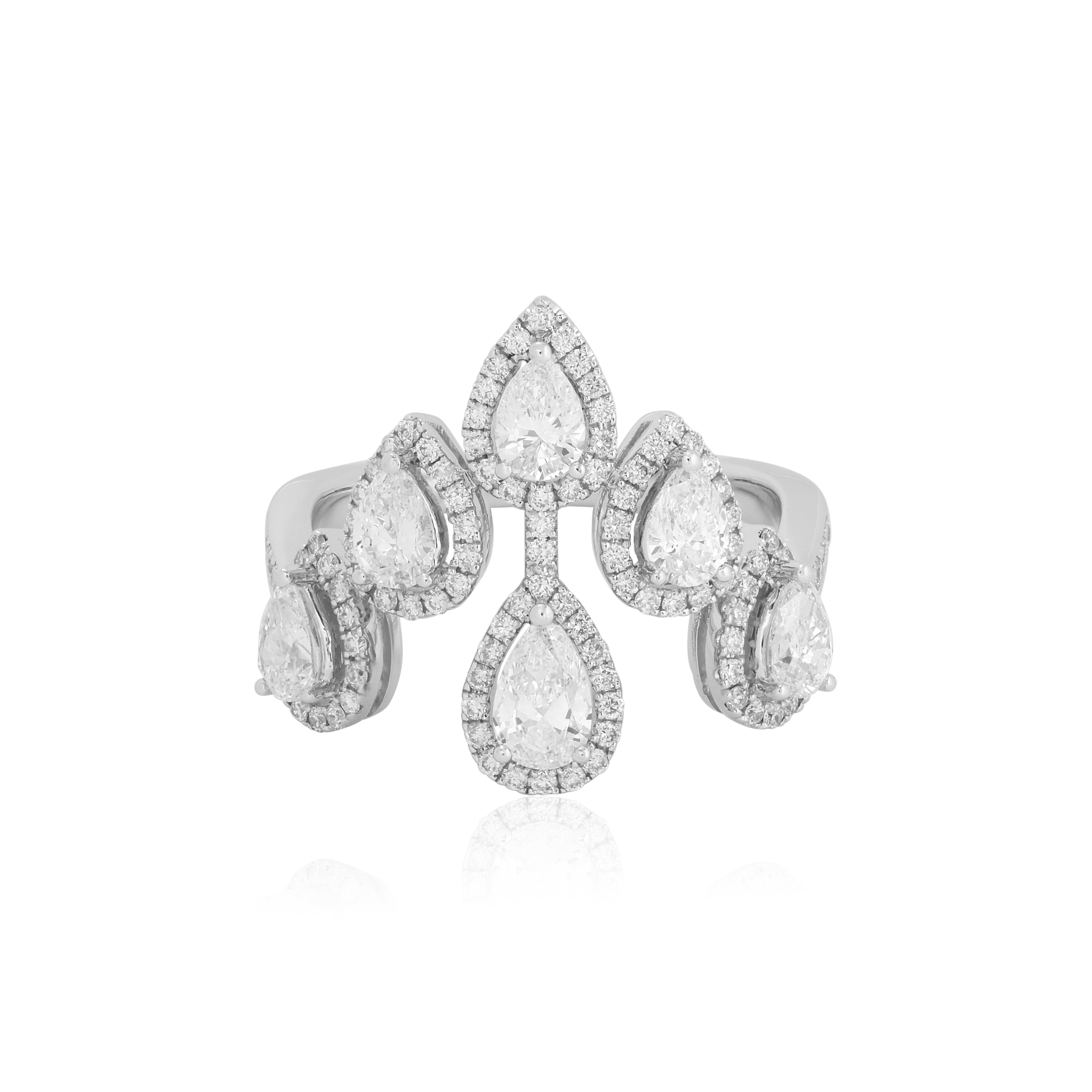 TIVOL 18K White Gold 6 Station Pear Diamond Ring - R009220