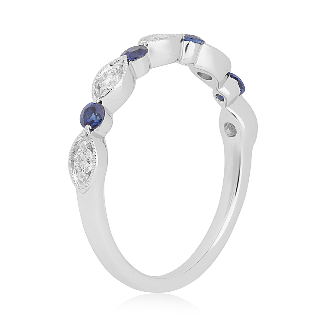 Henri Daussi White Gold Sapphire and Diamond Band