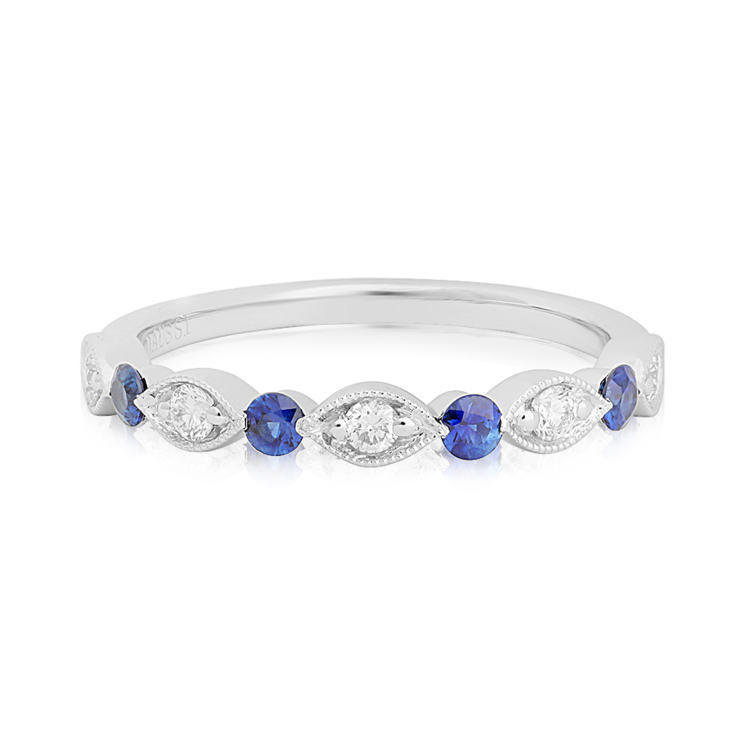 Henri Daussi White Gold Sapphire and Diamond Band