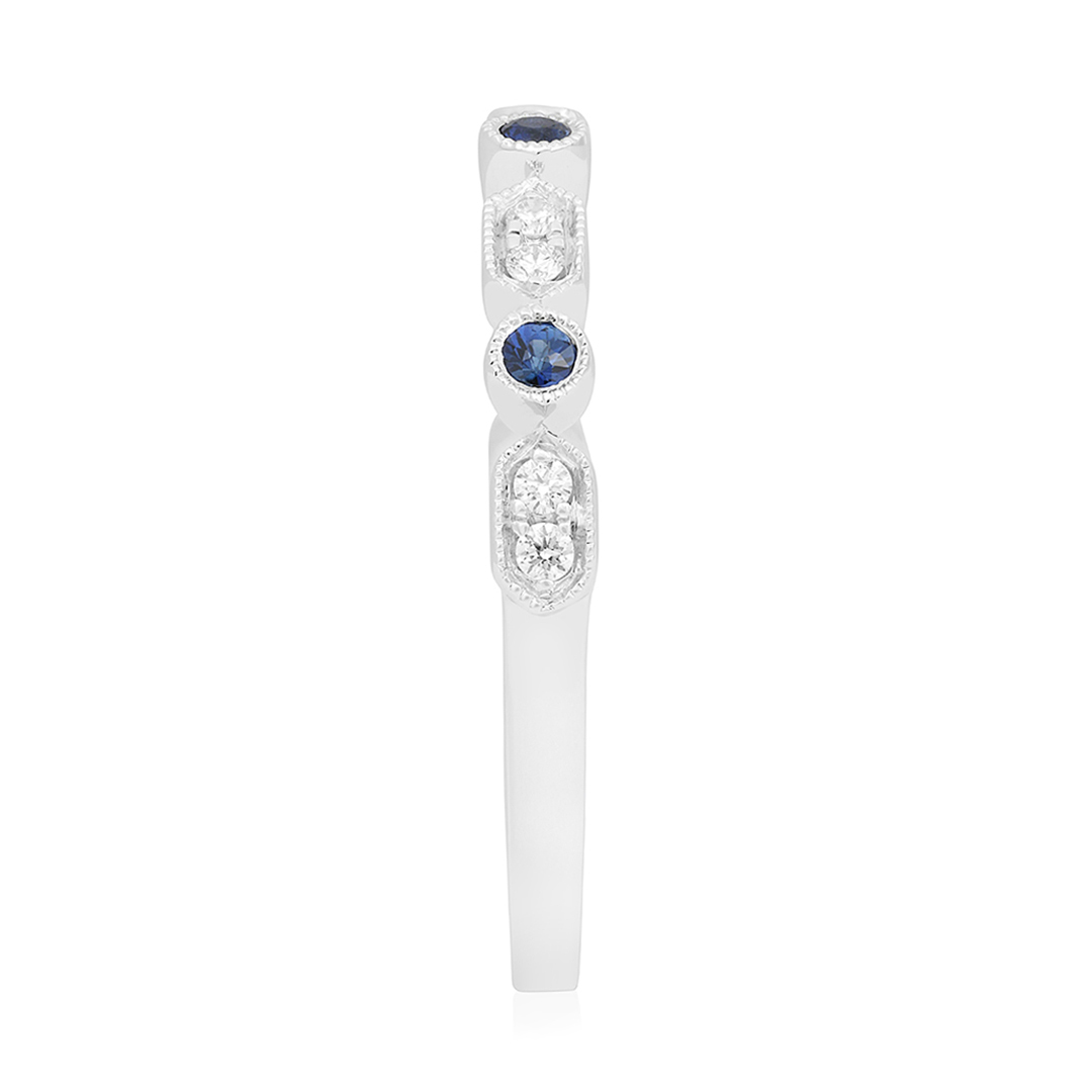 Henri Daussi 14K White Gold Diamond and Blue Sapphire Band