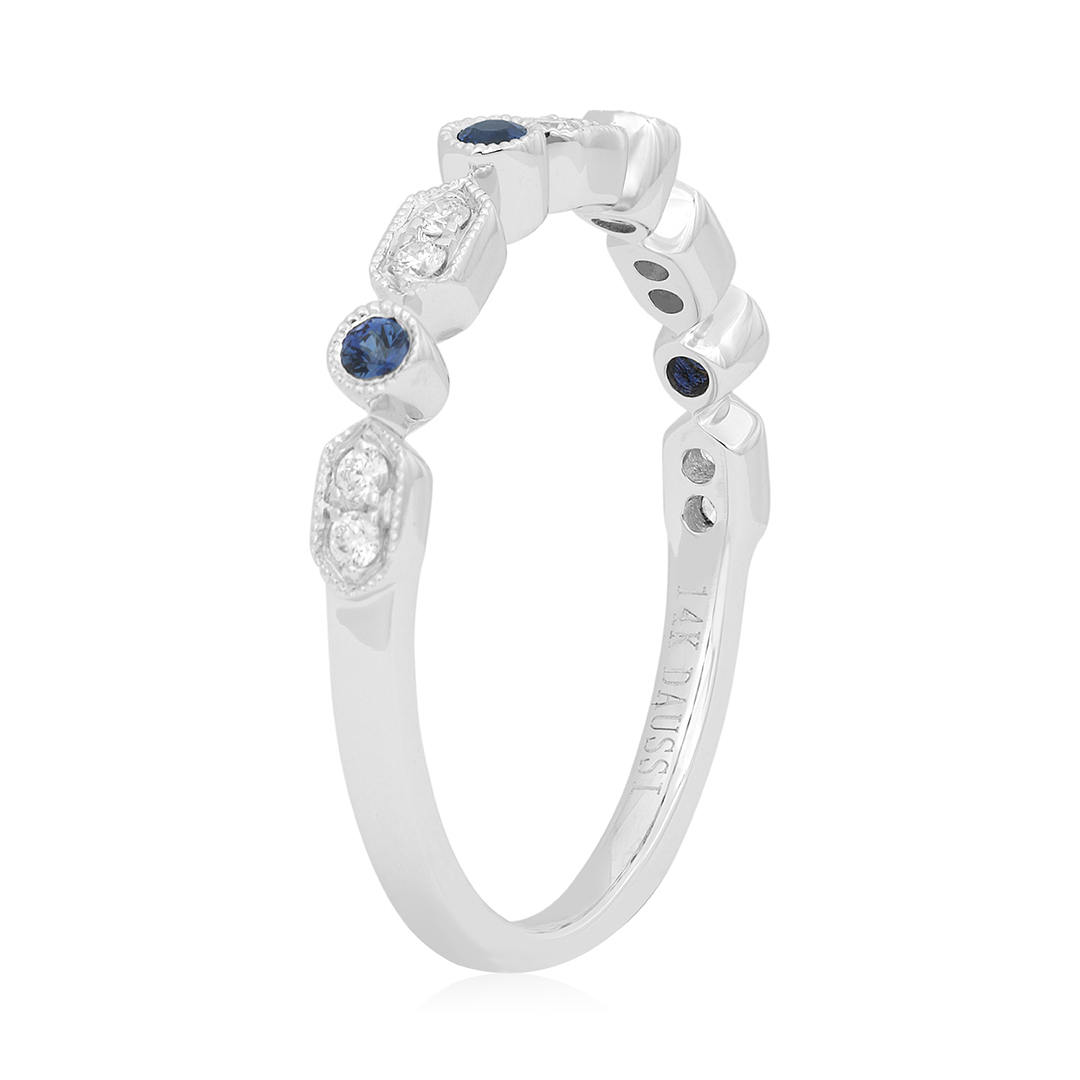 Henri Daussi 14K White Gold Diamond and Blue Sapphire Band