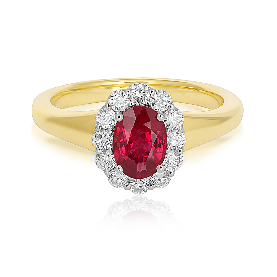 TIVOL 18K Yellow Gold Ring with Rubies and Diamonds