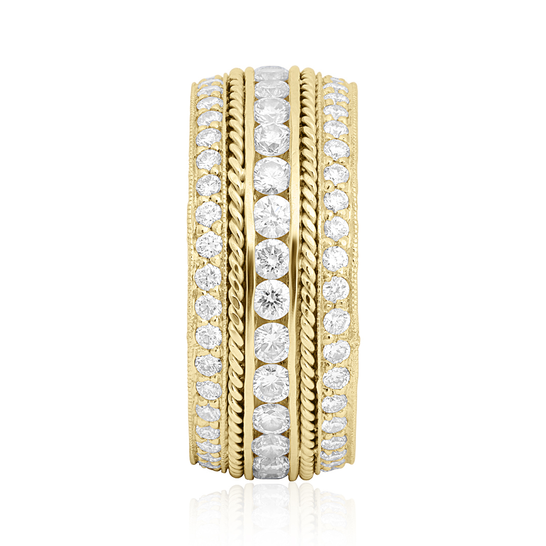 Penny Preville 18K Yellow Gold Round Diamond Ring with Rope Detail