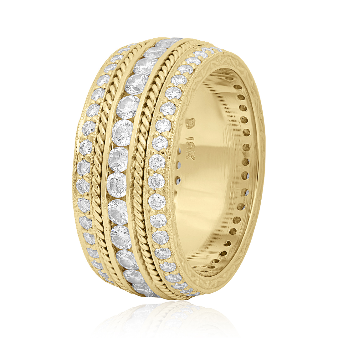 Penny Preville 18K Yellow Gold Round Diamond Ring with Rope Detail