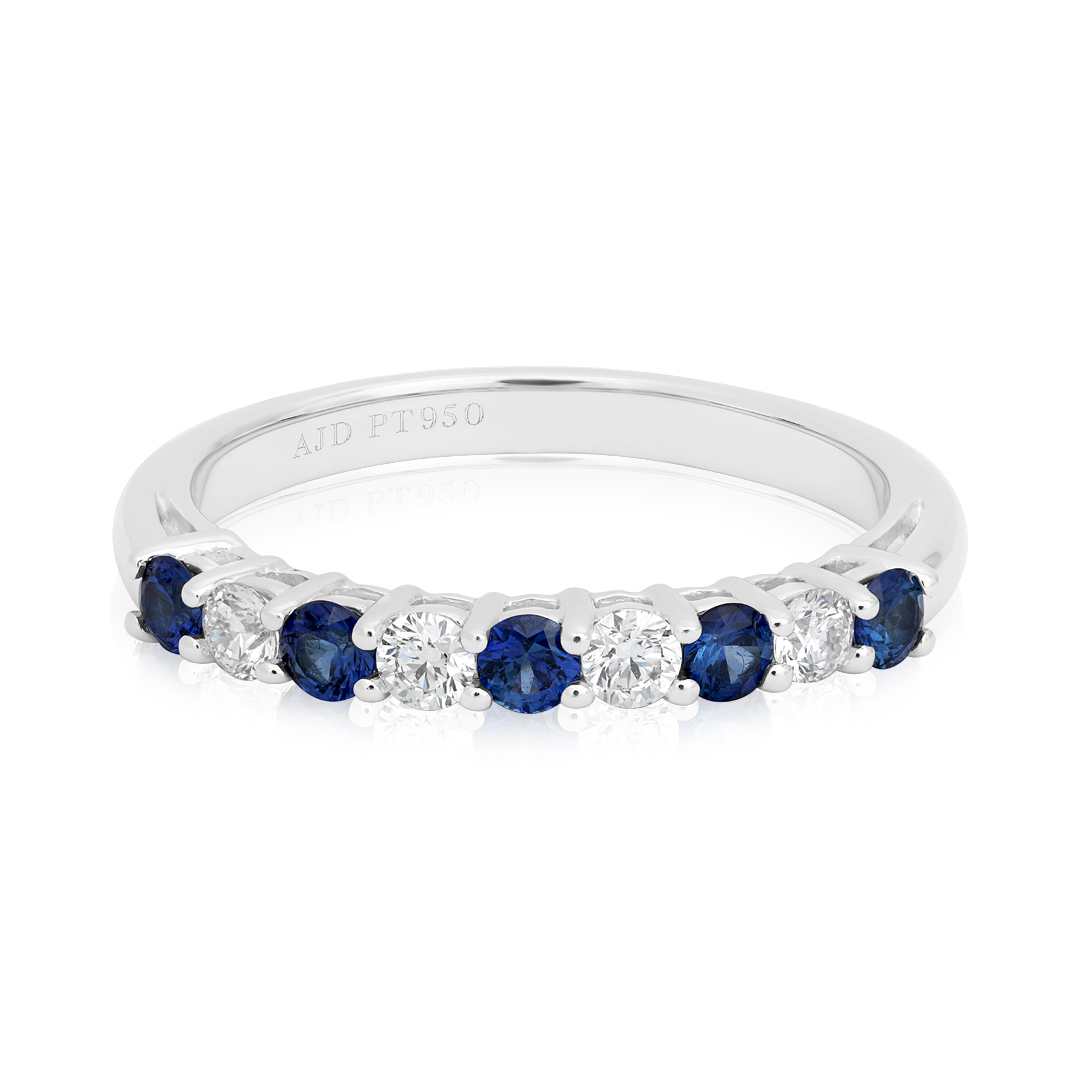 TIVOL Platinum Diamond and Sapphire Band