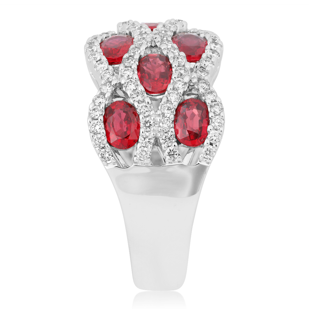 TIVOL 18K White Gold Ring with Rubies and Diamonds