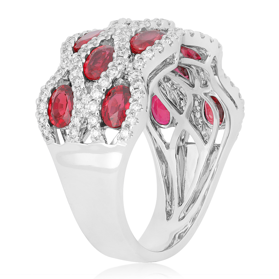 TIVOL 18K White Gold Ring with Rubies and Diamonds