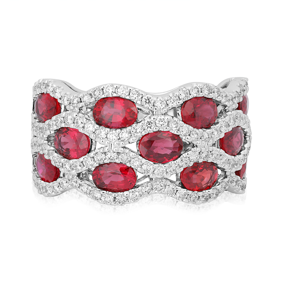 TIVOL 18K White Gold Ring with Rubies and Diamonds