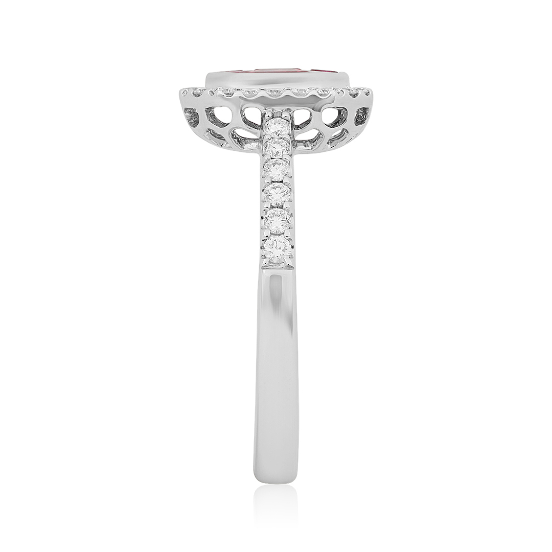 18K White Gold Ruby and Diamond Halo Ring