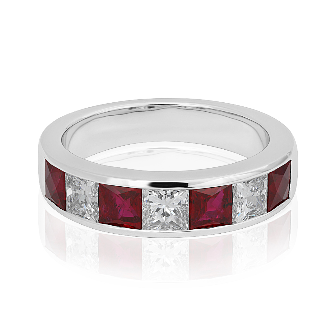 TIVOL White Gold Diamond and Ruby Band