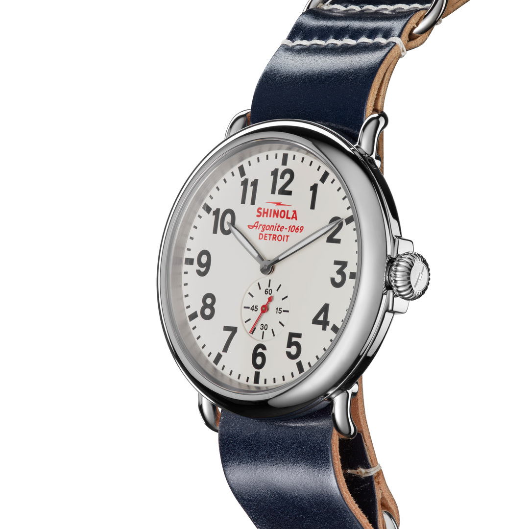 SS Runwell 47MM Alabaster Dial Navy Leather Strap