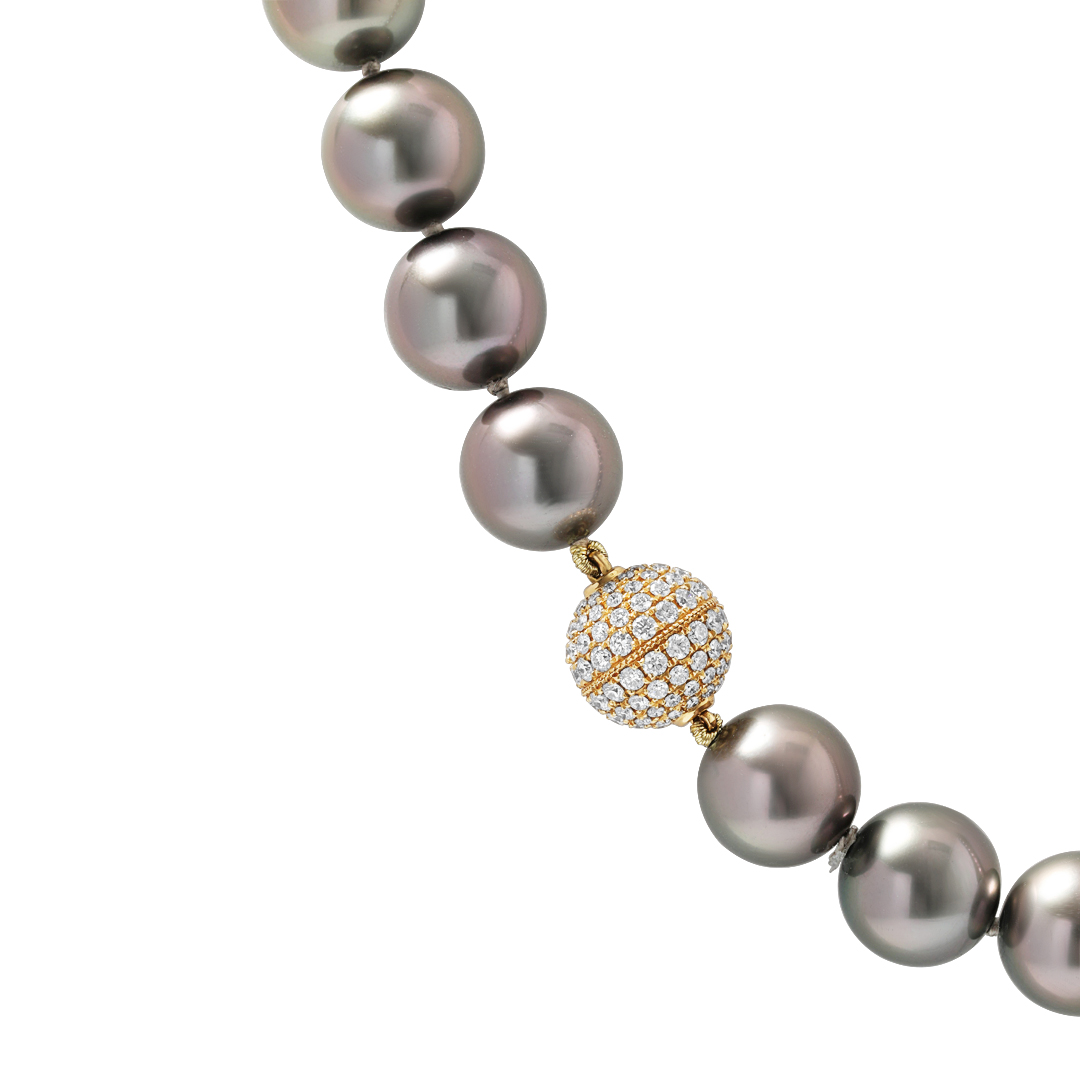 18K Yellow Gold Tahitian Natural Color Cultured Pearl Necklace