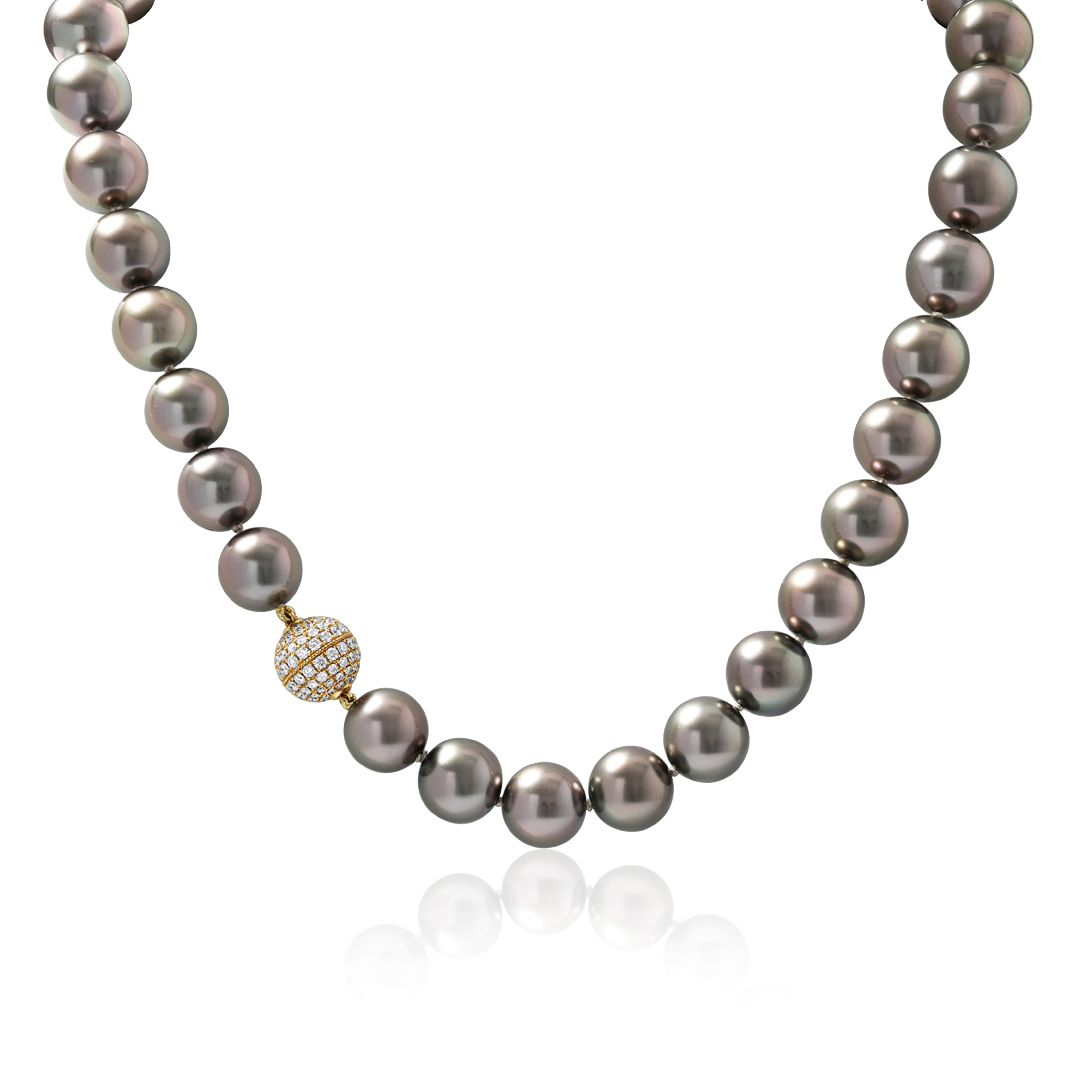 18K Yellow Gold Tahitian Natural Color Cultured Pearl Necklace itemprop=
