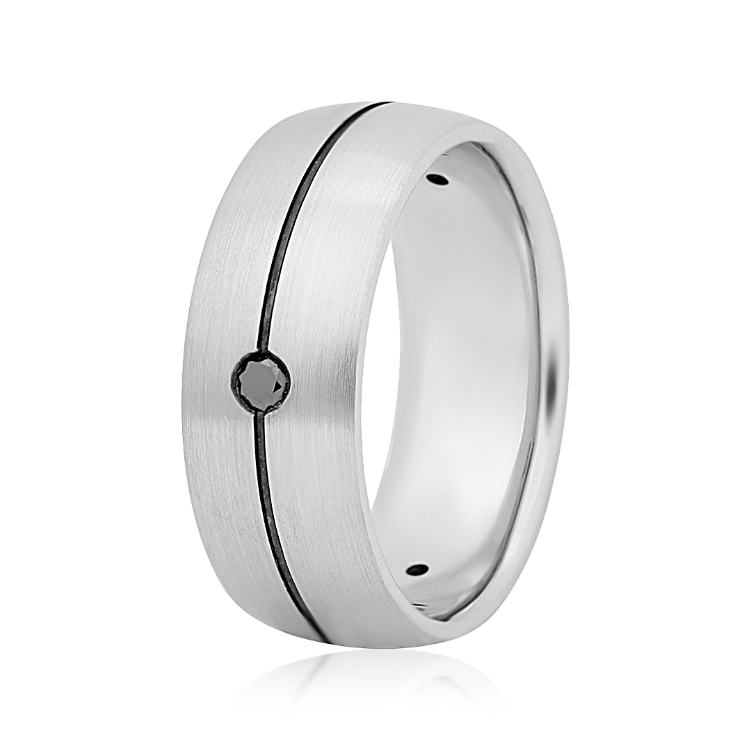 Palladium Black Diamond Grooved Men's Wedding Band