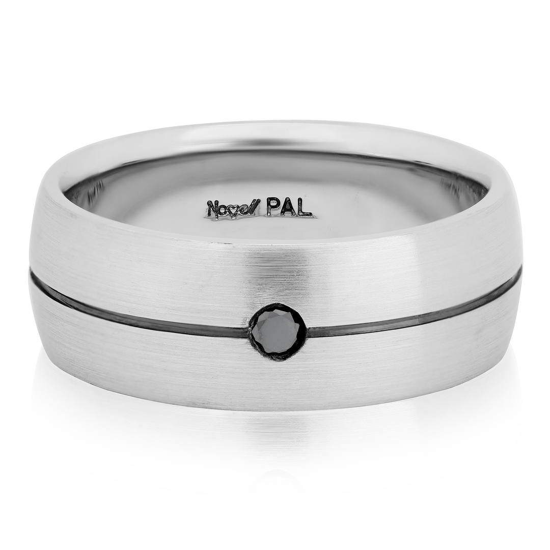 Palladium Black Diamond Grooved Men's Wedding Band - TV-D10045-8PA
