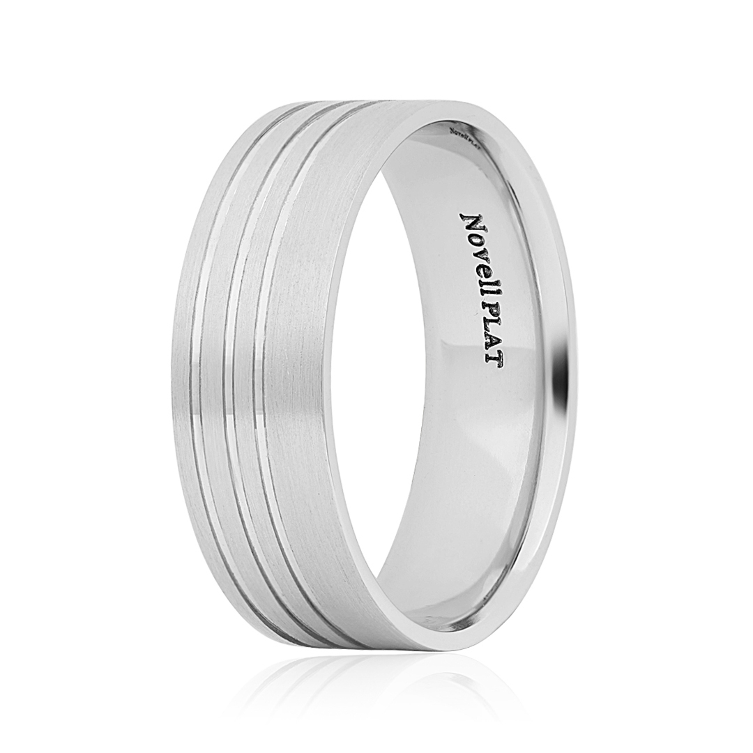 Novell Platinum Satin Finish Grooved Men's Wedding Band sz12