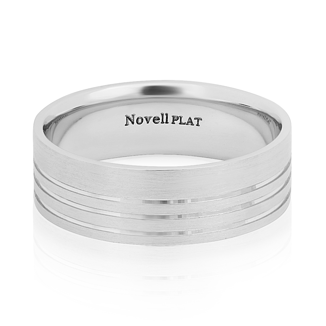 Novell Platinum Satin Finish Grooved Men's Wedding Band sz12