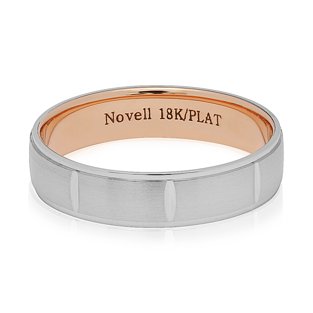 18K Rose Gold and Platinum Vertical Grooved Men's Wedding Band