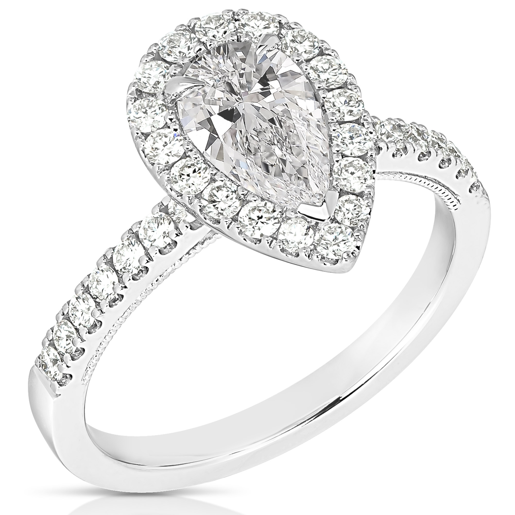 1 5/8ctw Pear Lab Grown Diamond Halo White Gold Engagement Ring | Chemistry