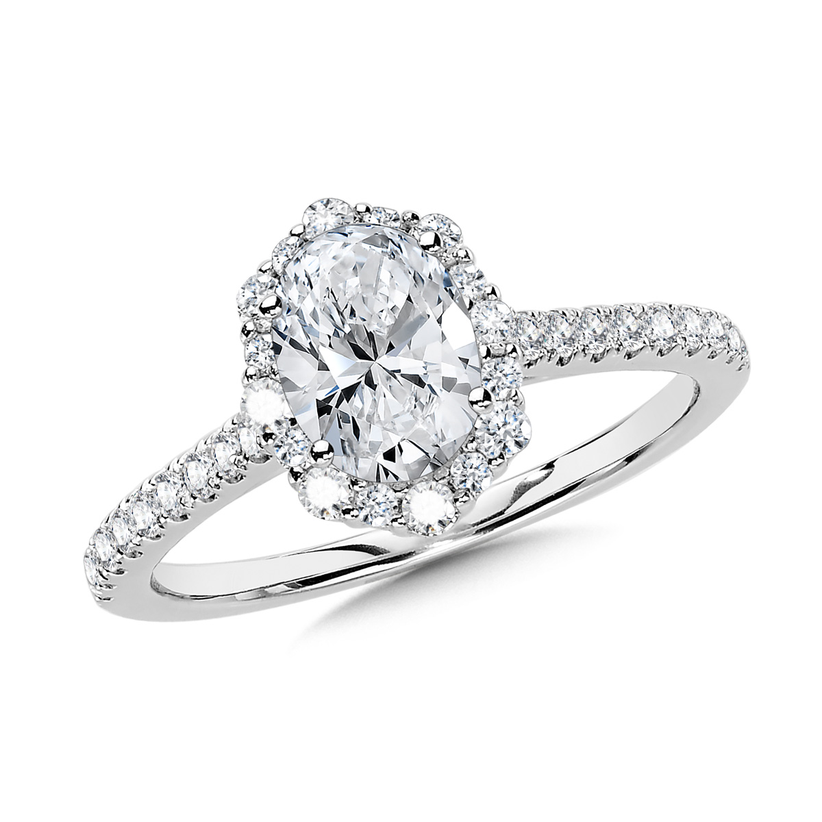2ctw Oval Lab Grown Diamond White Gold Halo Engagement Ring