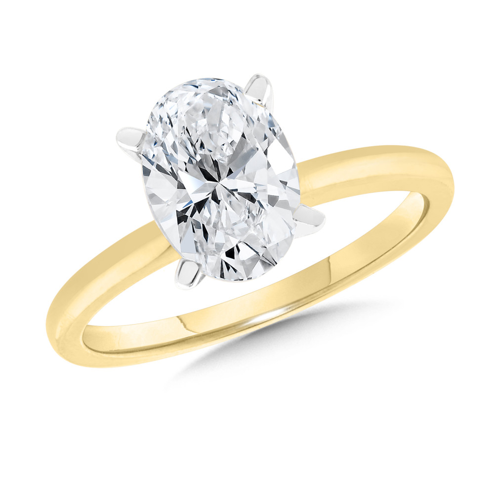 14K Yellow and White Gold 2.57ct E VS2 Lab Grown Oval Brilliant cut Diamond Solitaire Ring