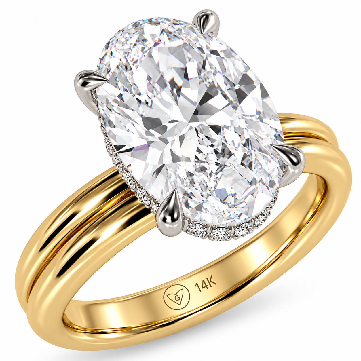 3.00 Carat Oval Lab-Grown Diamond Ring in 14K Two-Tone Gold with Hidden Halo l Size 6