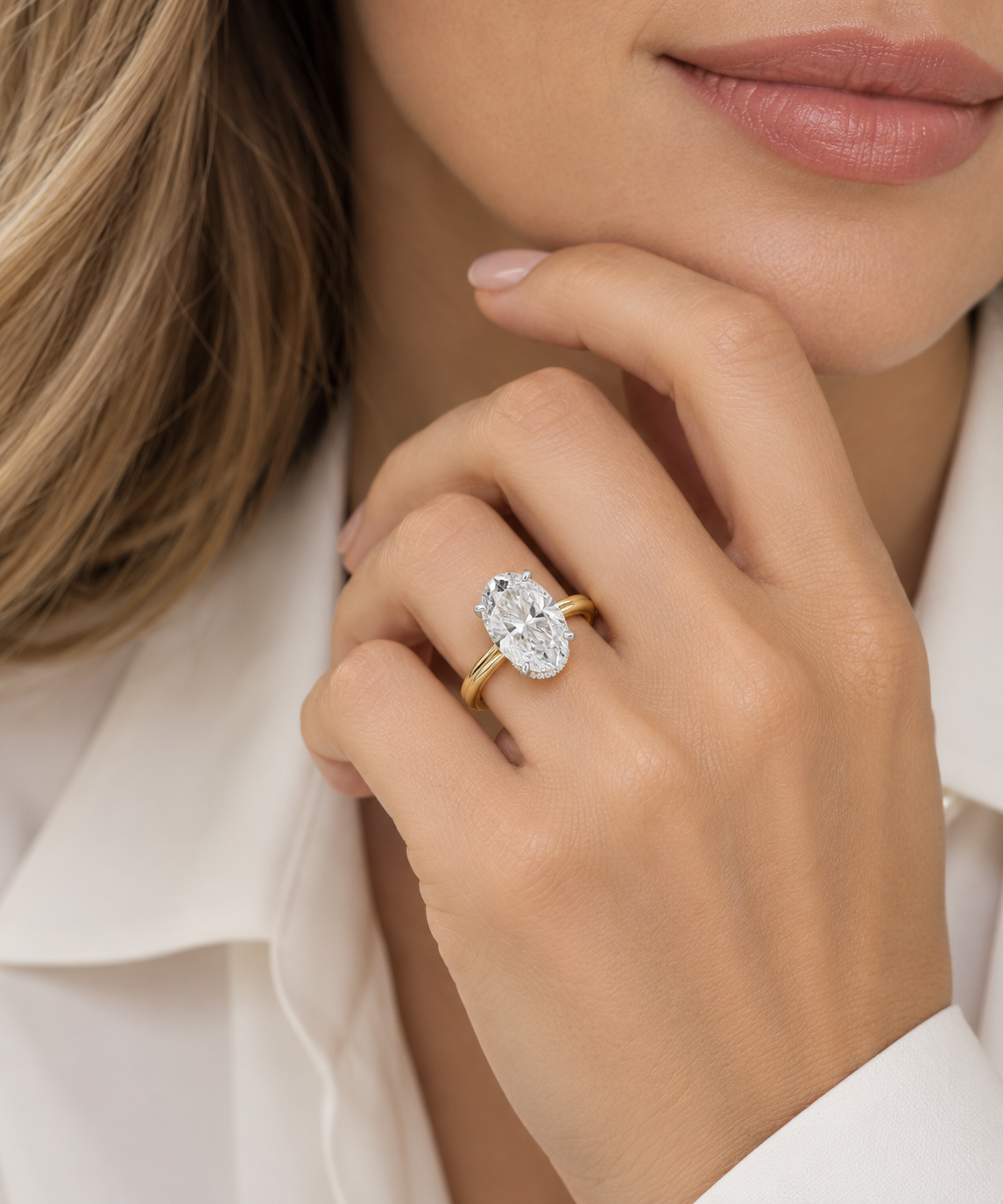 3.00 Carat Oval Lab-Grown Diamond Ring in 14K Two-Tone Gold with Hidden Halo l Size 6