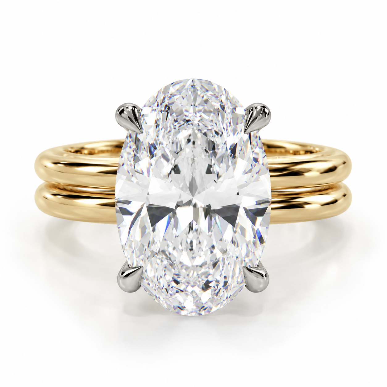 3.00 Carat Oval Lab-Grown Diamond Ring in 14K Two-Tone Gold with Hidden Halo l Size 6