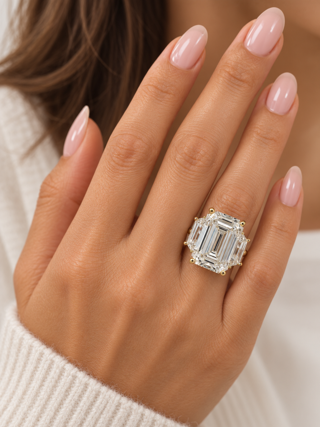 Emerald-cut Lab-Grown Diamond Three-Stone Ring in 14k Yellow Gold l Size 6