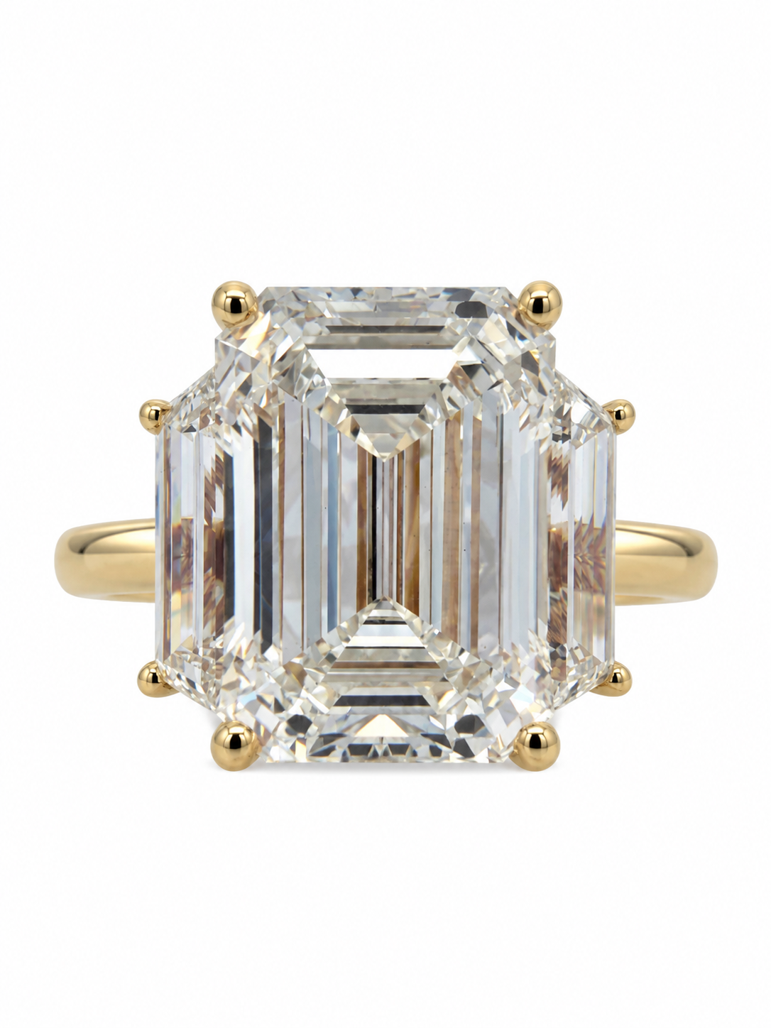 Emerald-cut Lab-Grown Diamond Three-Stone Ring in 14k Yellow Gold l Size 6