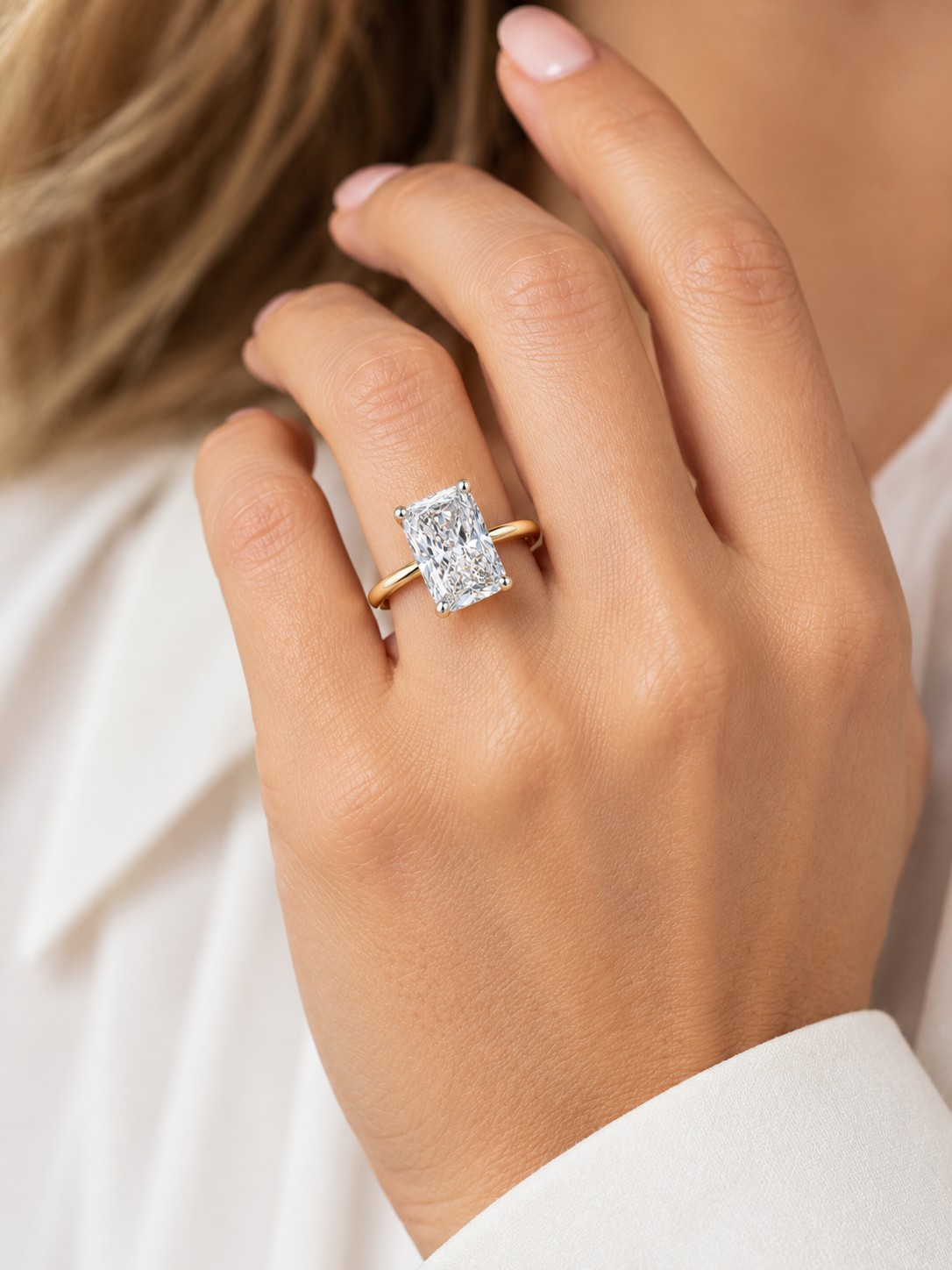 3.00 Carat Radiant-Cut Lab-Grown Diamond Engagement Ring in 14K Two-Tone Gold with Hidden Halo l Size 6