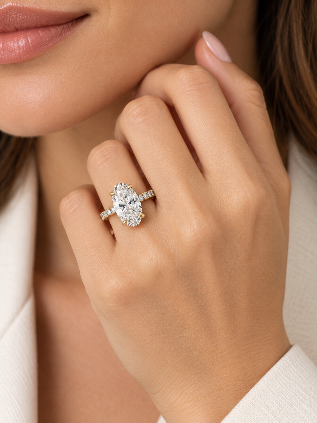 3.00 Carat Oval Diamond Hidden Halo Engagement Ring l Size 6