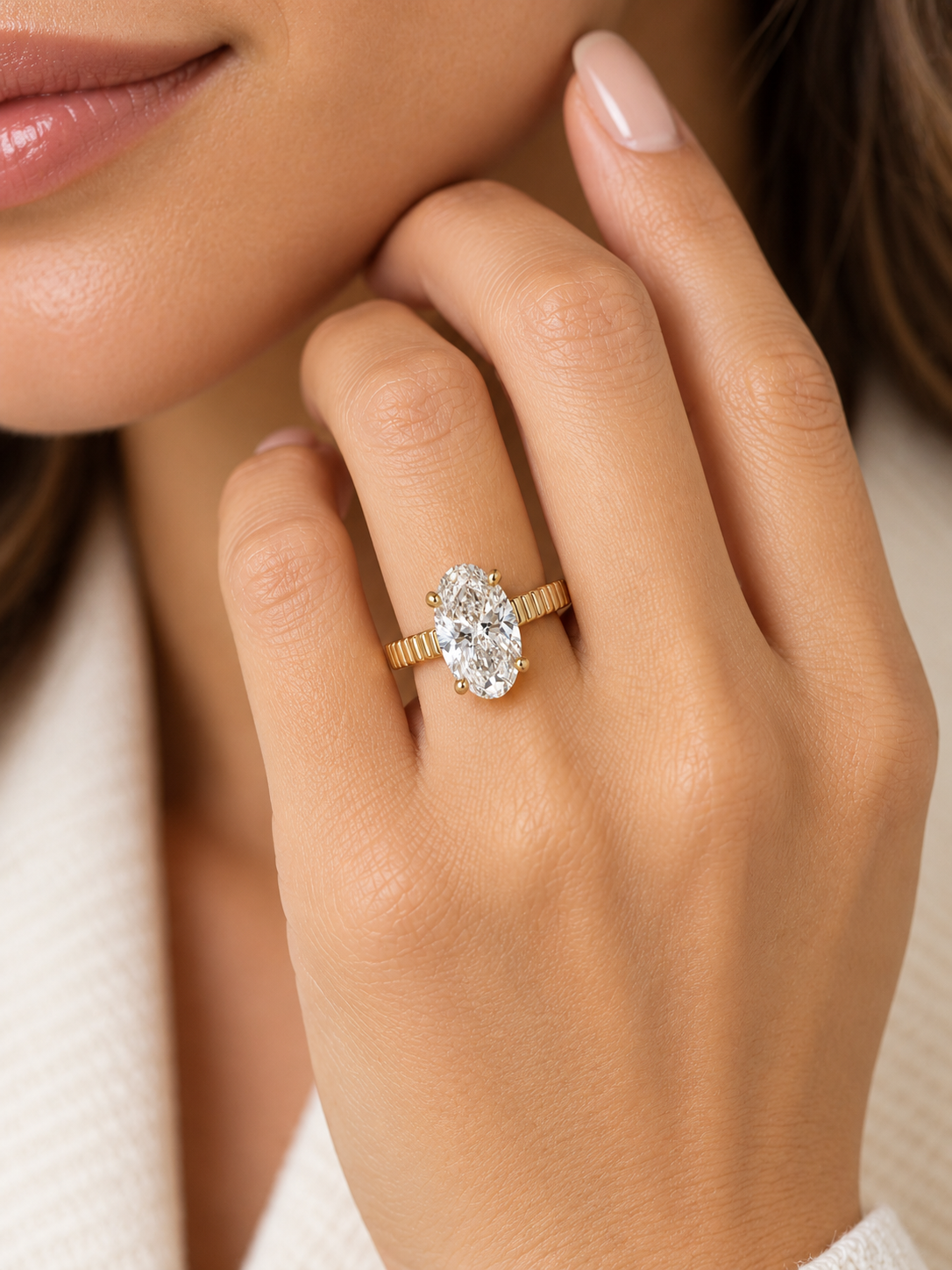 2.00 Carat Oval Lab-Grown Diamond Solitaire Engagement Ring with Hidden Halo l Size 6